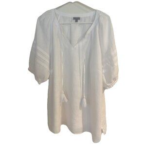 Women's Talbots Pintuck 100% Linen Blouse  Tunic 1X White Boho Lagenlook Costal